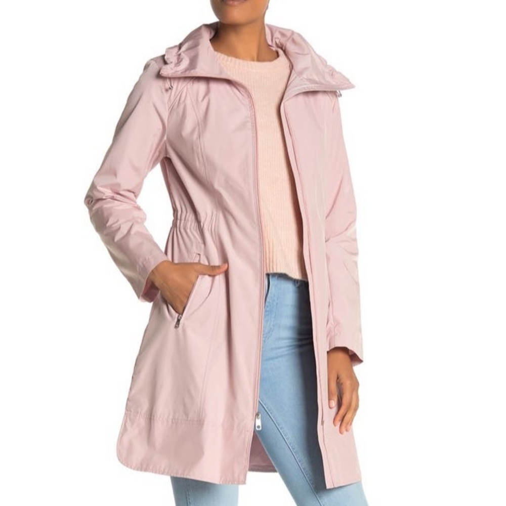 Cole Haan Packable Hooded Canyon Rose Light Pink Rain Coat Jacket -Sz Large, NWT